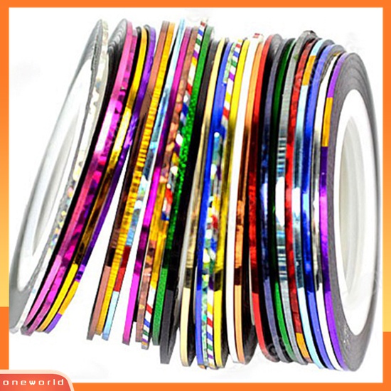 (ONWO) 10 Warna / Roll Stiker Tape Garis 20m Untuk Dekorasi Kutek UV Gel DIY