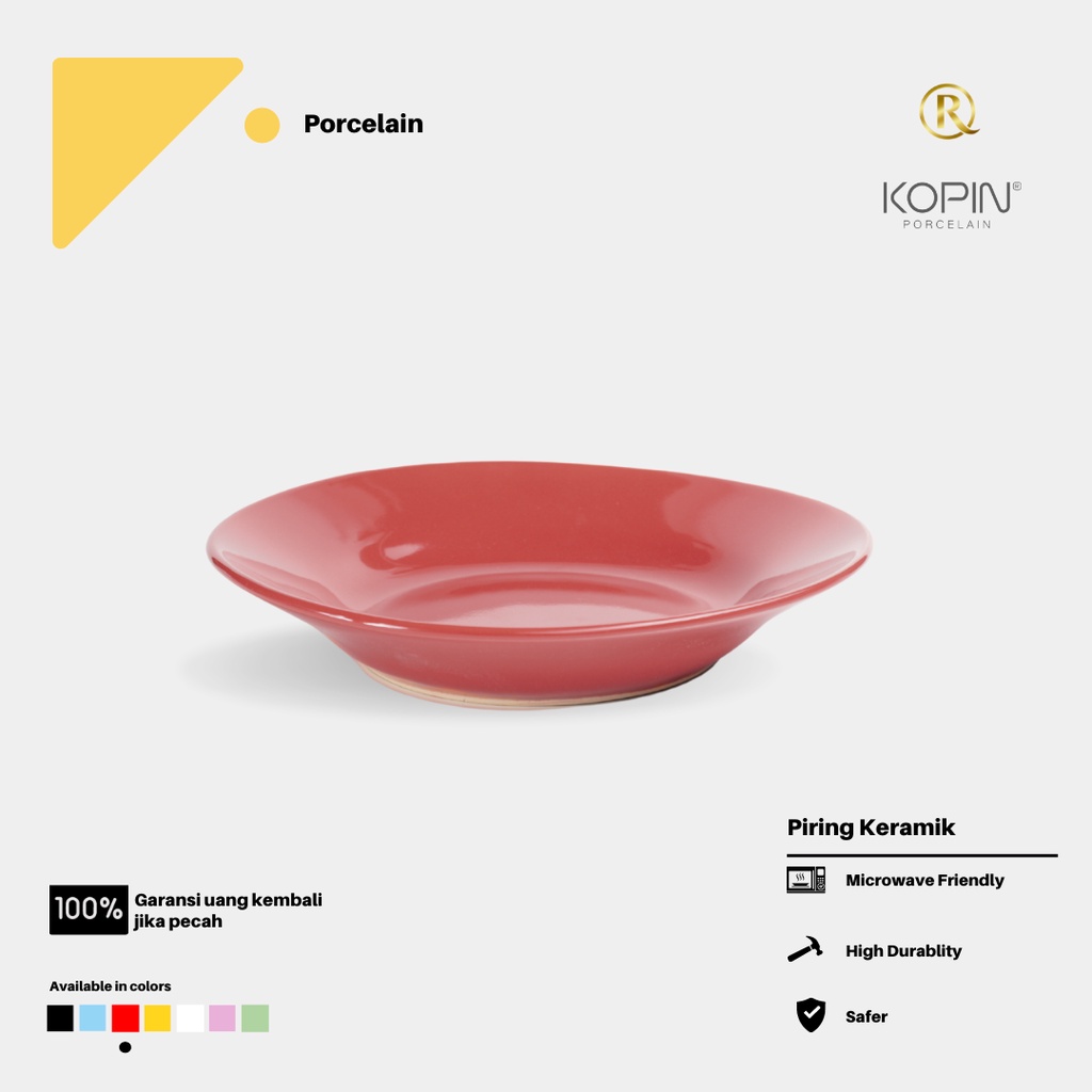 Piring Makan Keramik 8.5inch 22cm Merah Polos, Piring Nasi, Mie