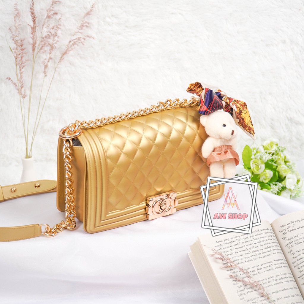 (Cod) Tas Wanita Jelly Matte Toyboy Size 22 Cm &amp; 25 Cm (Gratis Boneka &amp; Syal)