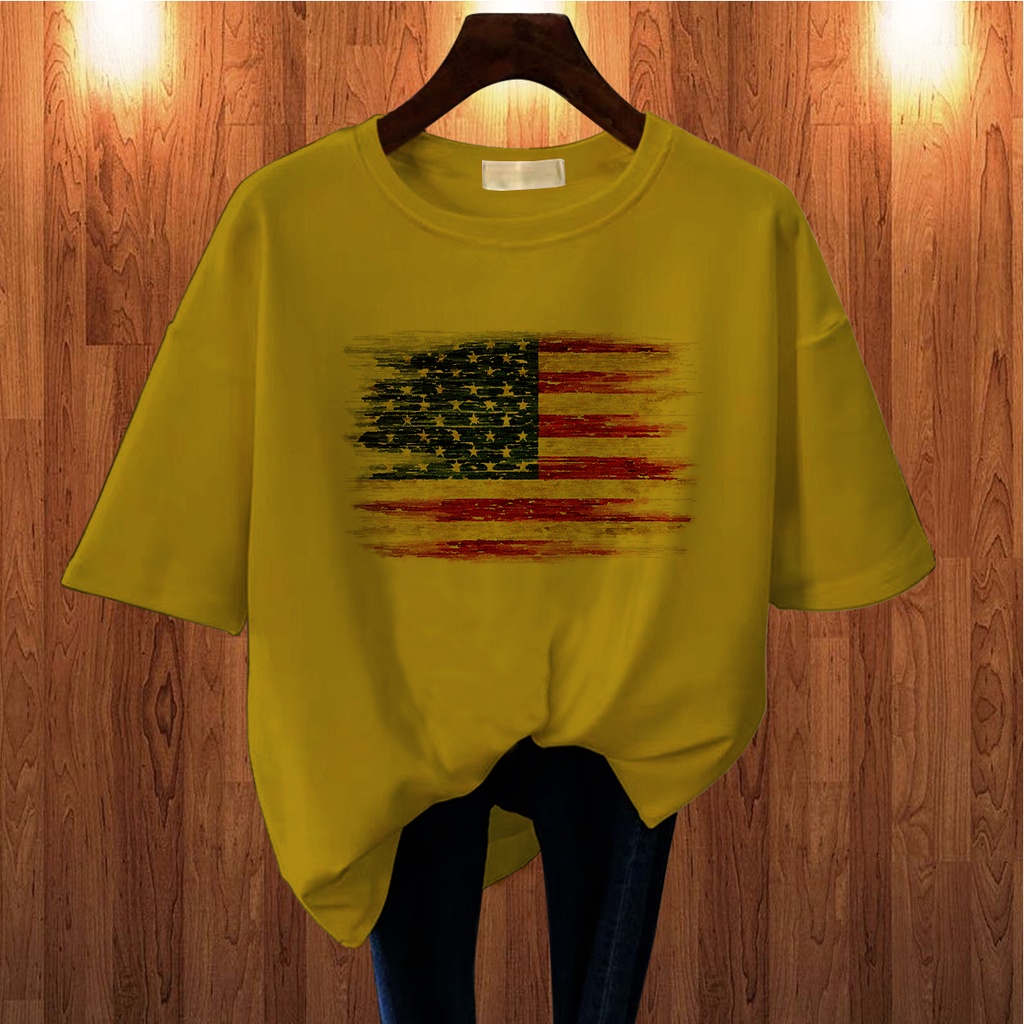 CALVIERO SHOP - BAJU KAOS WANITA DEWASA PRINT USA FLAG CASUAL