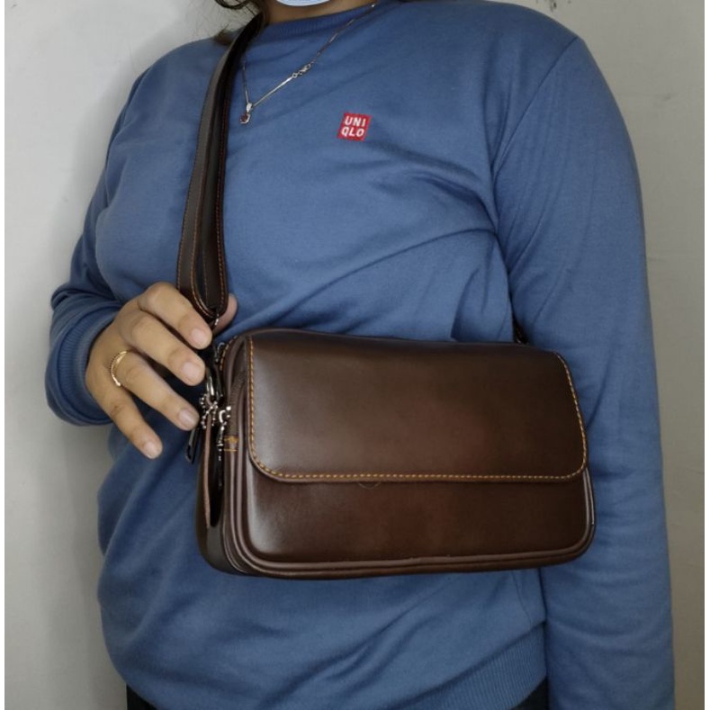 Tas Kulit Kenzza 100% kulit sapi asli selempang Clutch cewe perempuan multifungsi