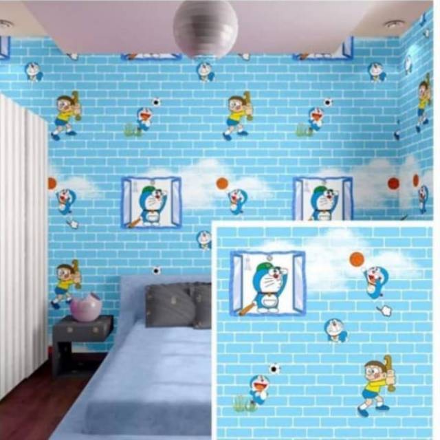 Wallpaper Stiker  DInding  Motif Doraemon  3D Bata Biru 