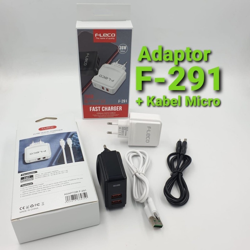 Charger FLECO F-291 3.0A 2 USB Cas Portable Multifunction Kabel Micro &amp; Type c