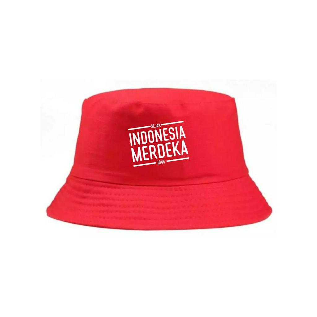 Topi BUCKET Buket Hat Cap Distro Sejak Indonesia Merdeka 1945 Merah Putih