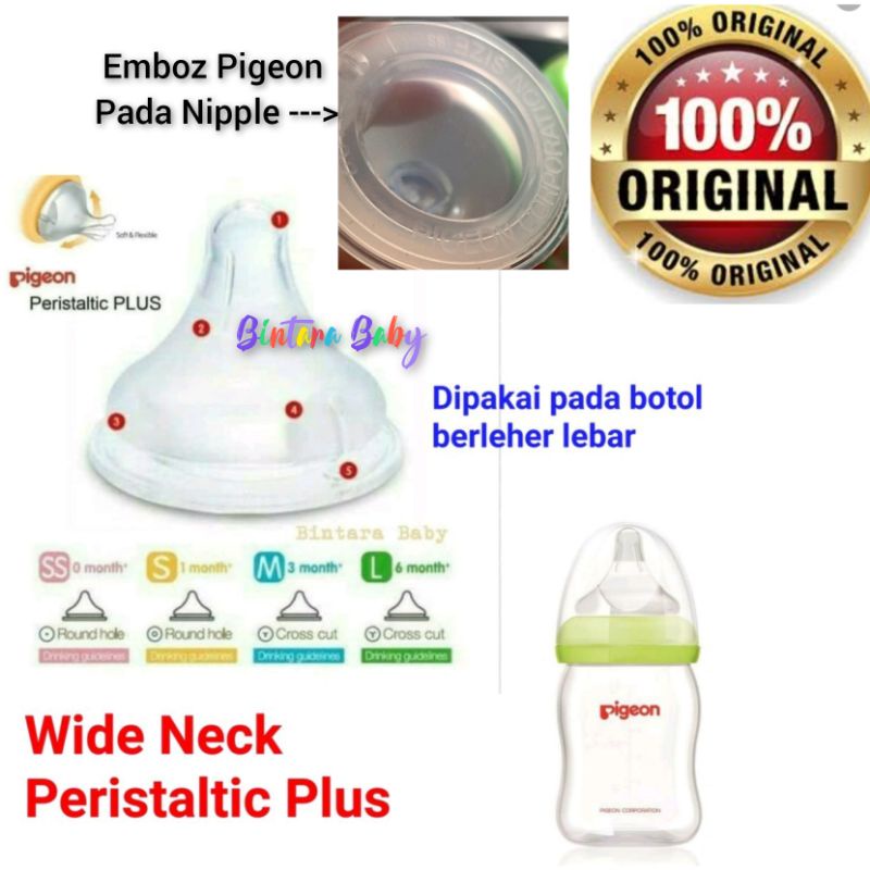 Eceran- Pigeon Nipple SofTouch Peristaltic Plus Wide neck / Dot Silicone Pigeon Wideneck size S M L SS Eceran