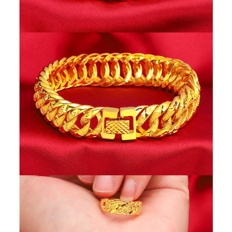 Gelang Emas Asli Kadar 375 Permukaan Buram Dengan Gesper Besar Untuk Aksesoris Perhiasan Unisex