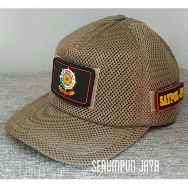 TOPI SATPOL PP - TOPI SATPOL PP 3 PATCH JARING DOUBLE MESH KREM