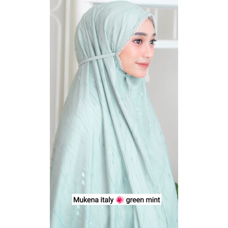 Ready..Mukena mewah Italy by Delanova original greenmint