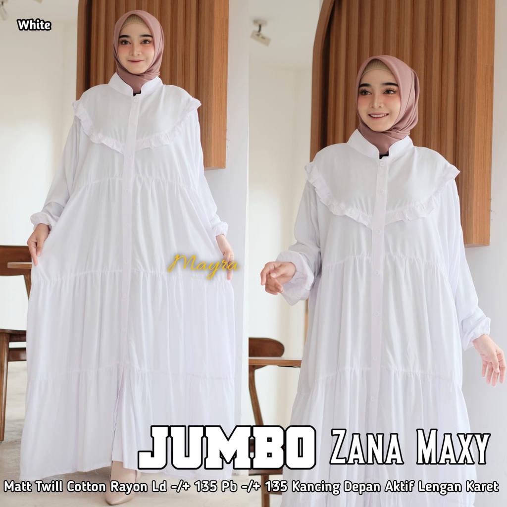 [Bayar Di tempat]. haniya 2 DRESS XXXL JUMBO / BAHAN RAYON TWILL / GAMIS SYARI LD 130-ZANA WHITE