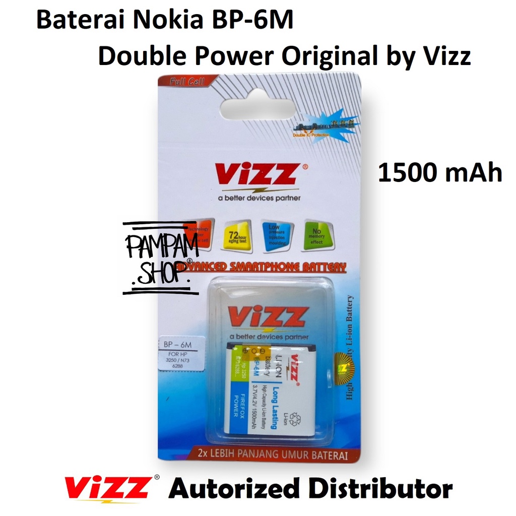 Baterai Vizz Double Power Original Nokia BP-6M BP6M 9300 9300i N73 N77 3250 6133 6151 6233 6234 6280