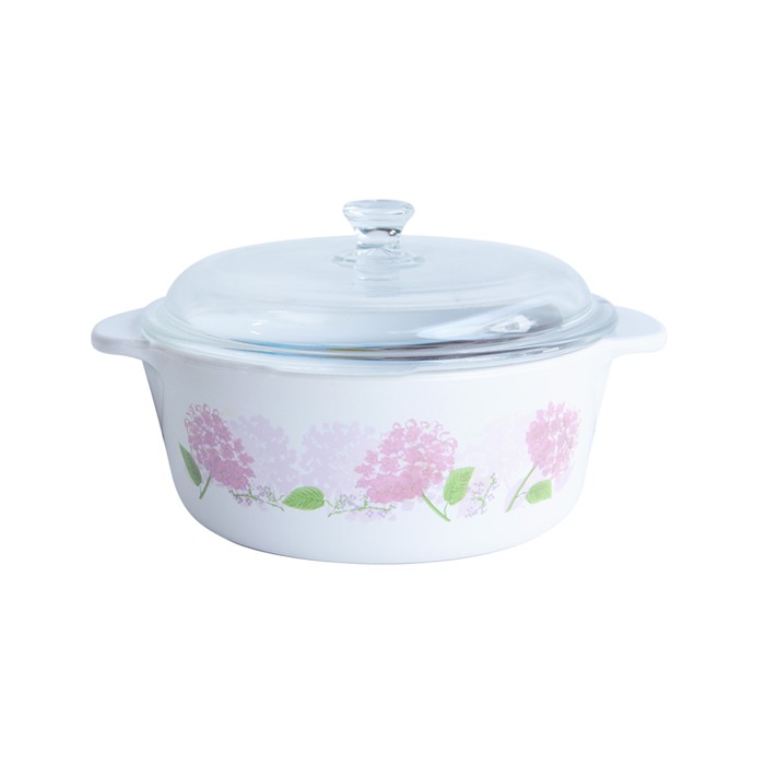 Luminarc Vitroline Panci Keramik Hortensia Pink 1.5L + Tutup Kaca