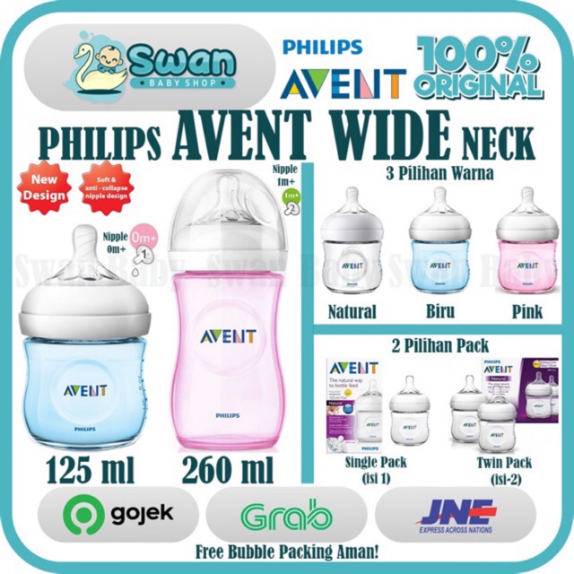 Philips Avent Natural Bottle / Botol Susu Avent WIDE neck [ 125ml / 260ml ]