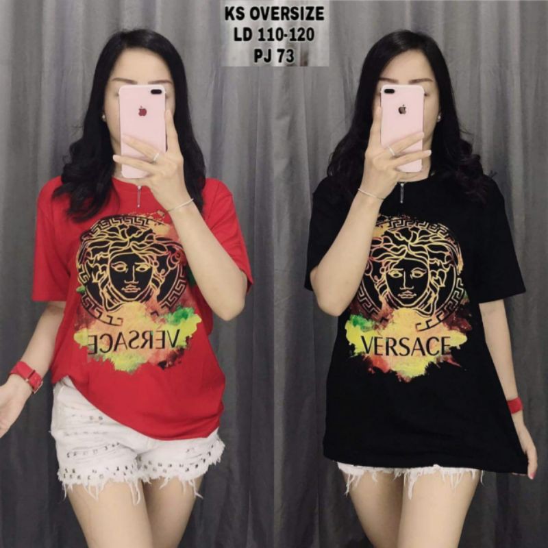 BAJU KAOS WANITA CEWEK MOTIF TERBARU VERSACE BLACK RED