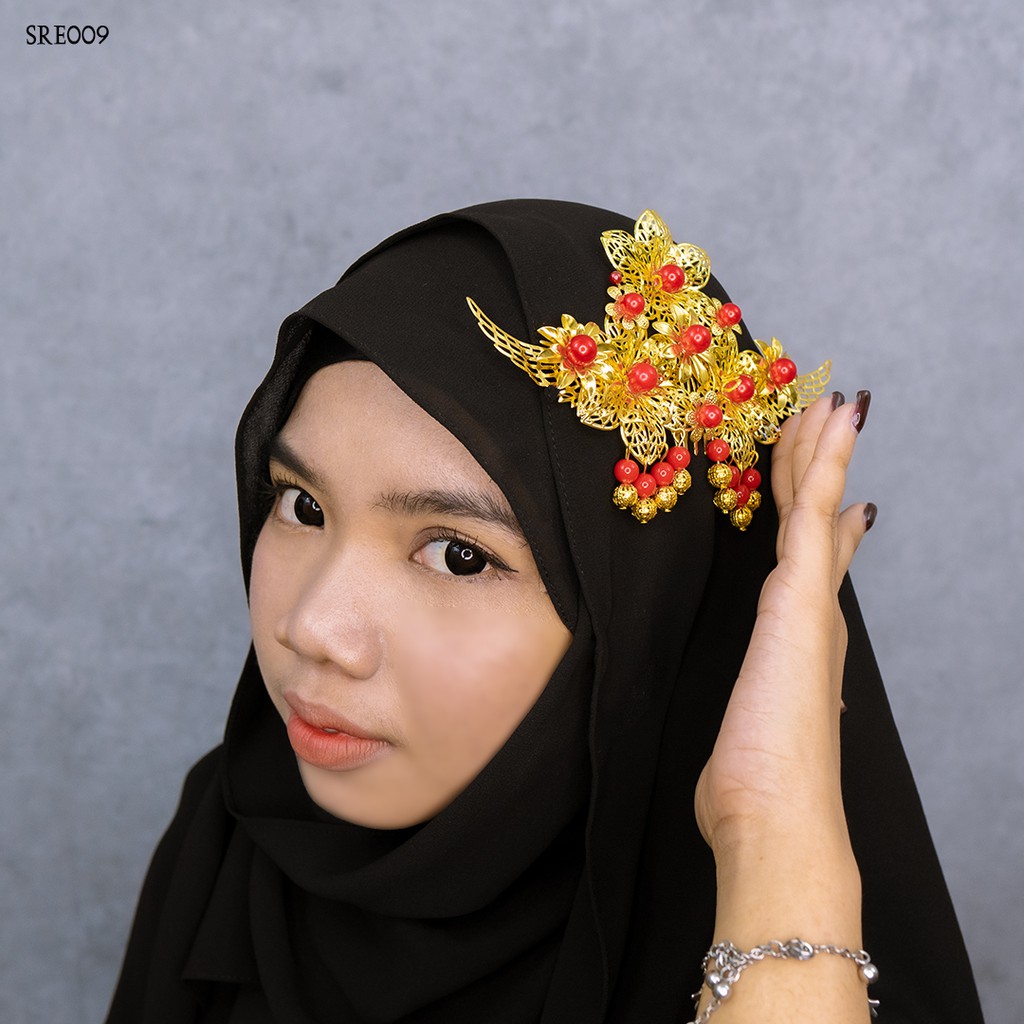 [PRODUK TERBATAS] SIRKAM HIJAB WANITA GOLD ACCESSORIES PARTY MODERN SRE009