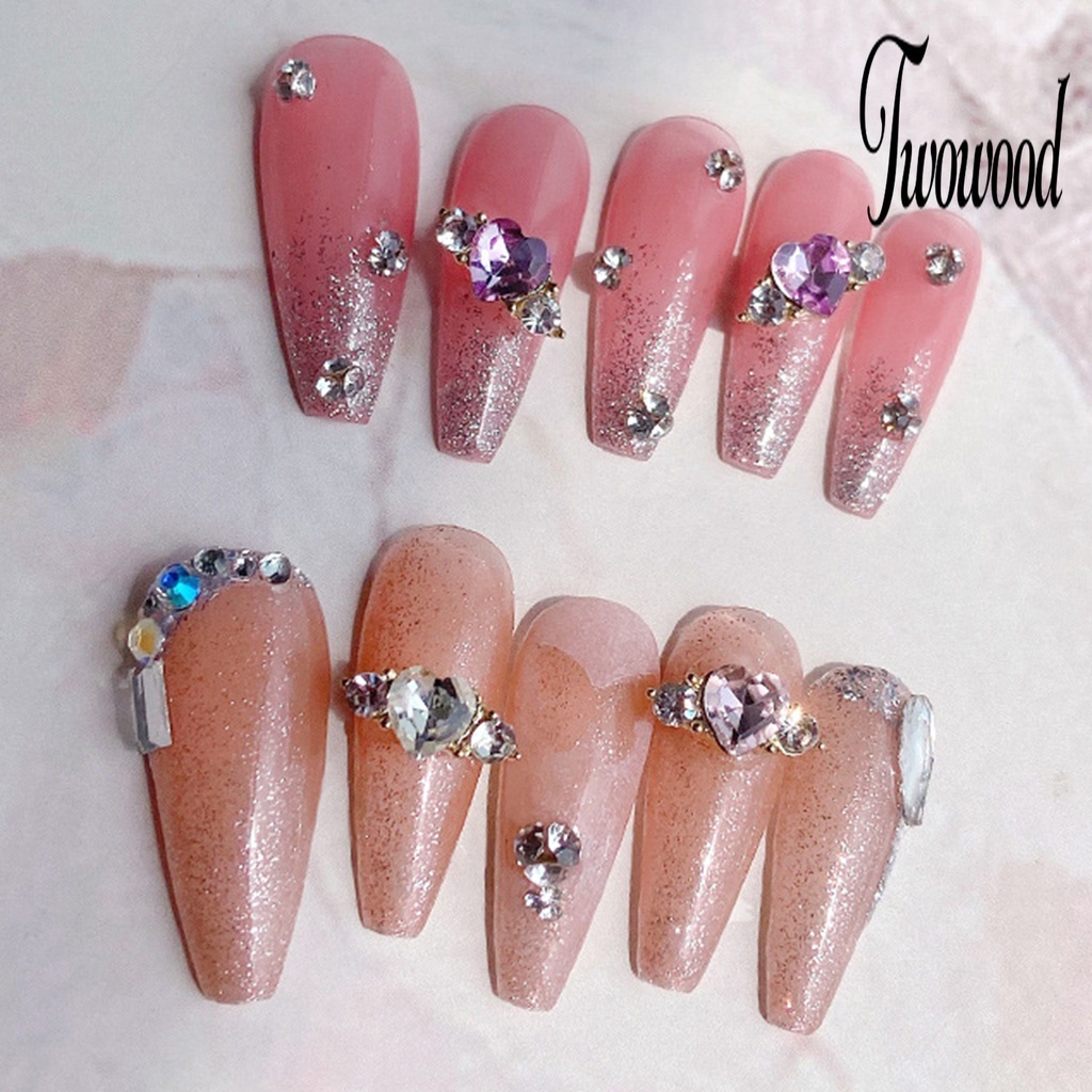 10 Pcs Aksesoris Perhiasan Berlian Imitasi Bentuk Hati Bahan Alloy Untuk Dekorasi Manicure Nail Art