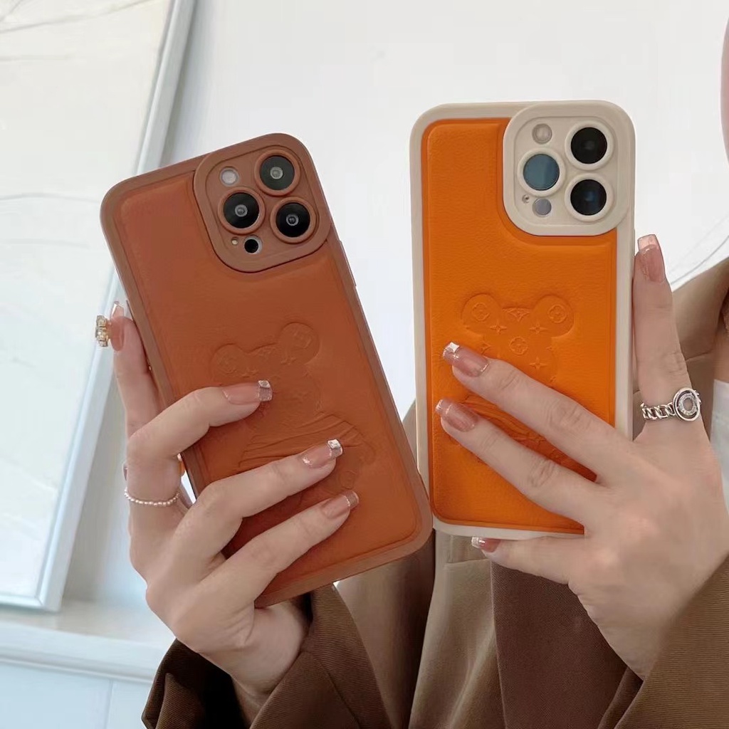 Case Bahan Kulit Motif Beruang Untuk iPhone 13 Pro MAX 12 Pro MAX 11 Pro MAX X XS XR XS MAX 7 Plus 8 Plus