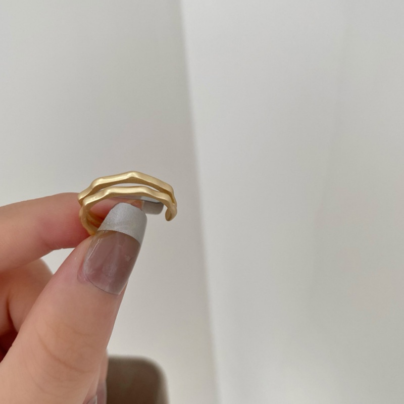 Cincin Open Ring Desain Garis Geometri Warna Gold Matte Untuk Wanita