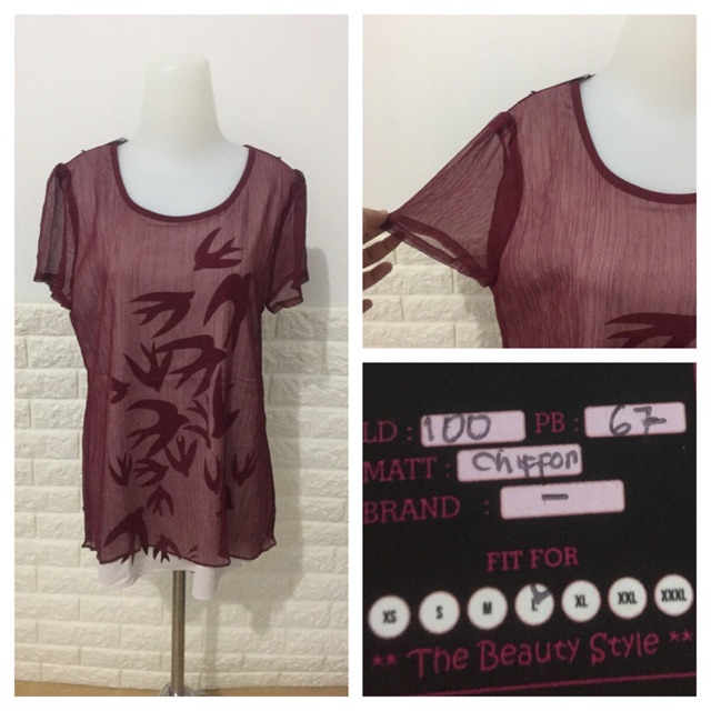 Baju Atasan Blouse Swallow Berfuring Putih Fit L