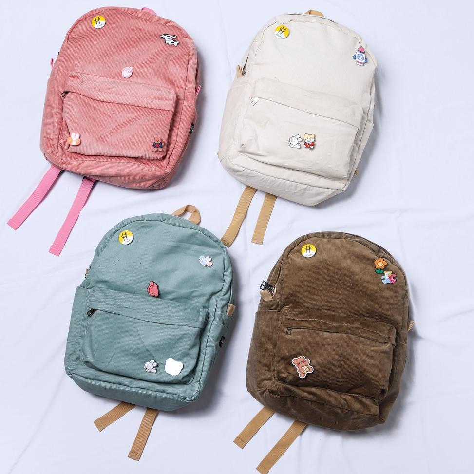 {ATF.25Au22ᵂ} Himeku OOGIE PIN Backpack Corduroy Tas Ransel Tas Sekolah Tas Gendong