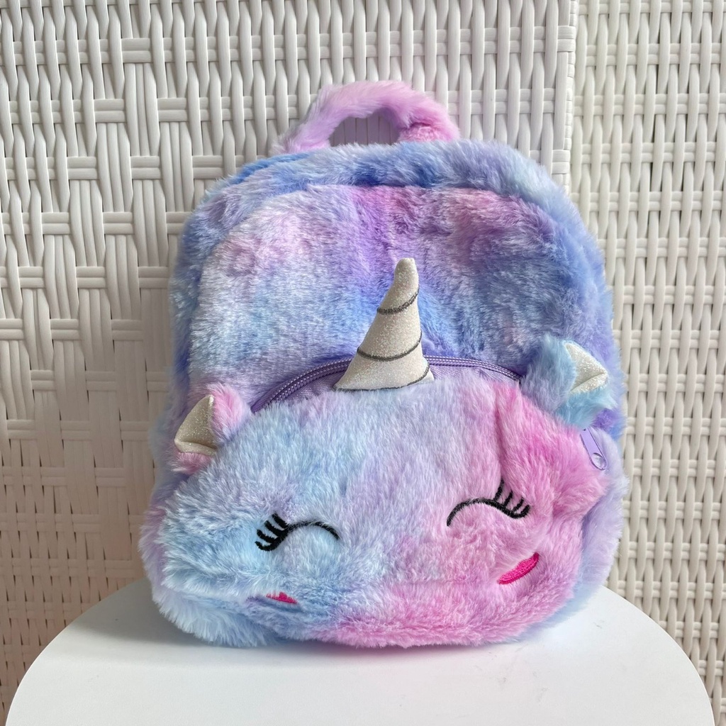 TAS RANSEL UNICORN PLUSHIE BULU TAS RANSEL UNICORN TANDUK BAHAN FULL BULU LEMBUT READY 3 MODEL WARNA PINK UNGU UTIH HARGA TERJANGKAU