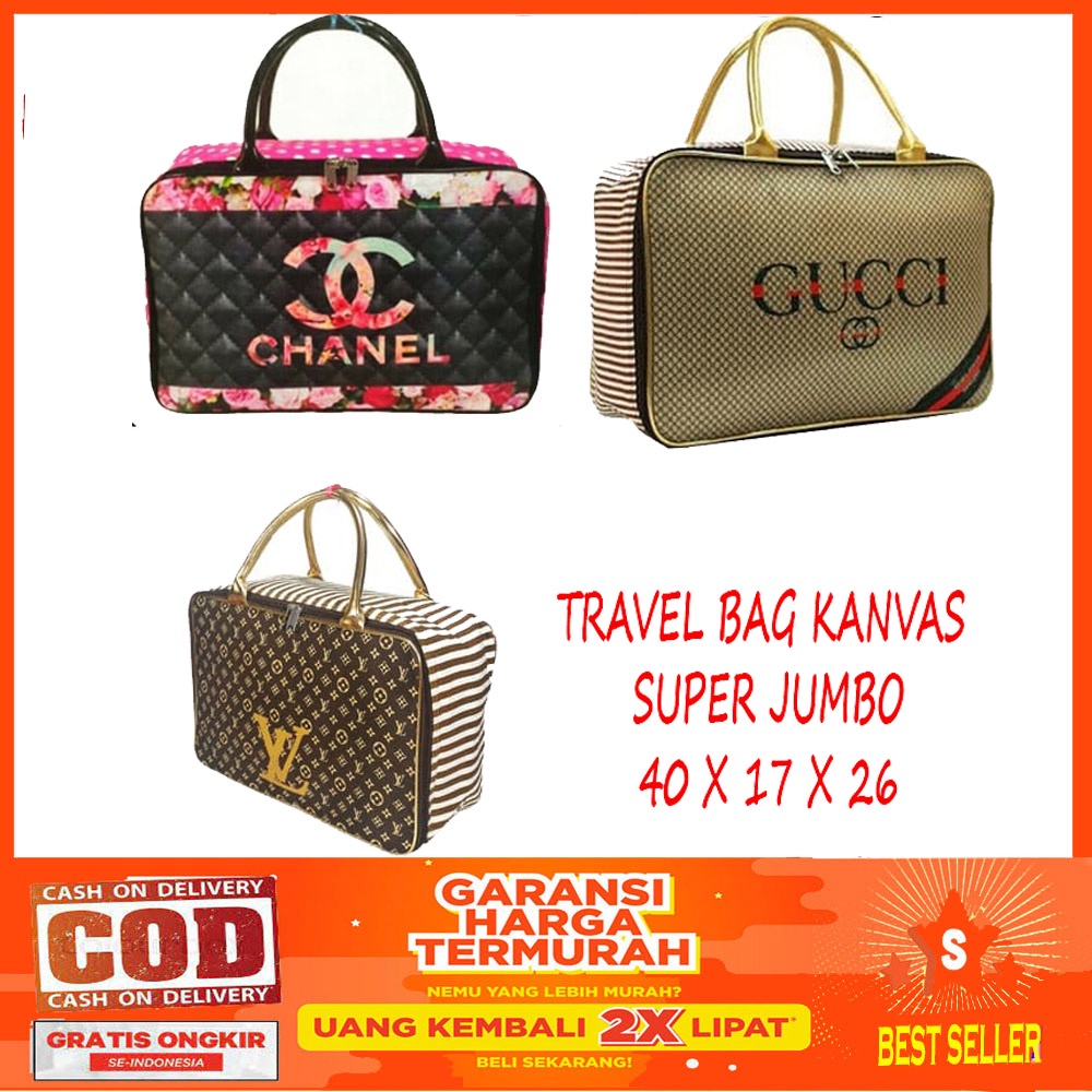 1 KG muat 3 PCS!!  TRAVEL BAG SUPER KANVAS ANAK DAN DEWASA KARAKTER (TAS KOPER JINJING/TAS RENANG) Paris Tas travel bag super premium