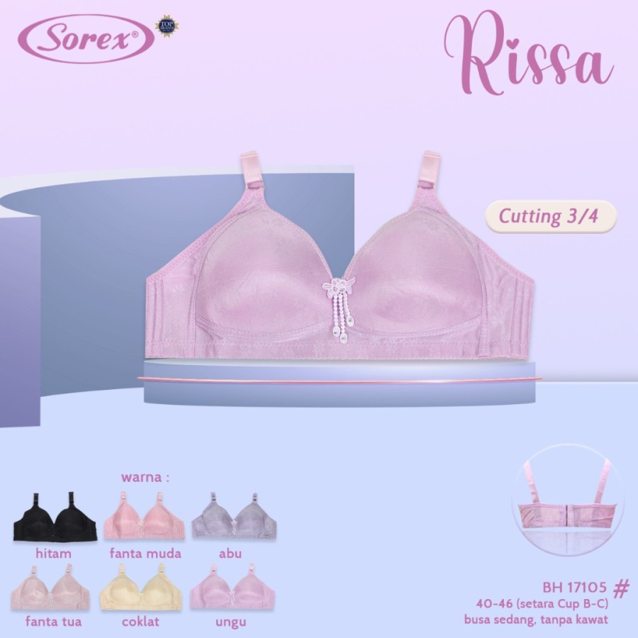 Bra BH Sorex 17105 Tanpa Kawat Busa Sedang Kait 3 (Cup B-C)