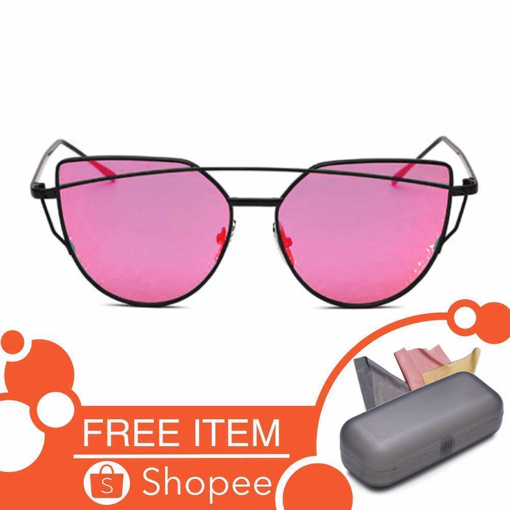 Anti UV Eye Cat Sunglasses [ Pink Hitam ] Pria dan Wanita - Desaign Korea - NY Free Kotak Kacamata