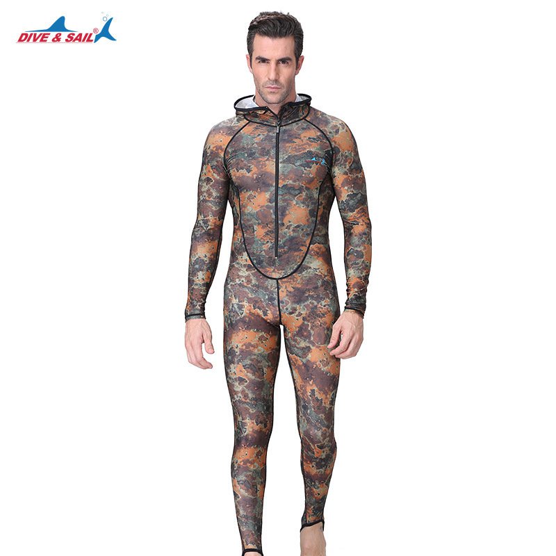 Dive&Sail Men One Piece Lycra Wetsuit Skins Long Sleeve Spearfishing Diving Suit with Camo