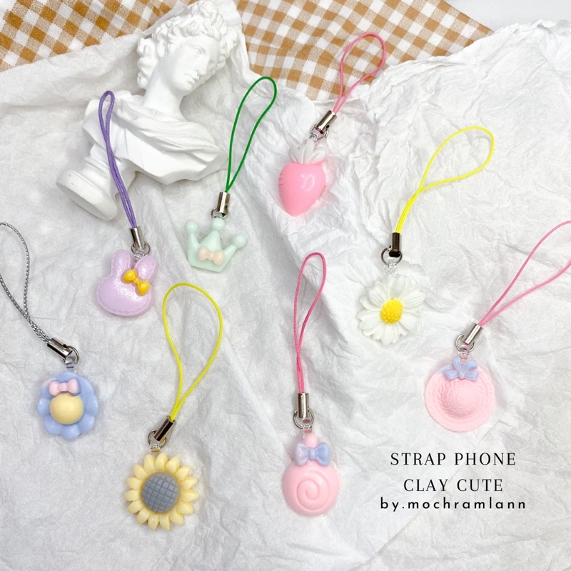 [bisa pilih motif] strap phone clay lucu/ gantungan hp/flashdisk / aksesoris hp