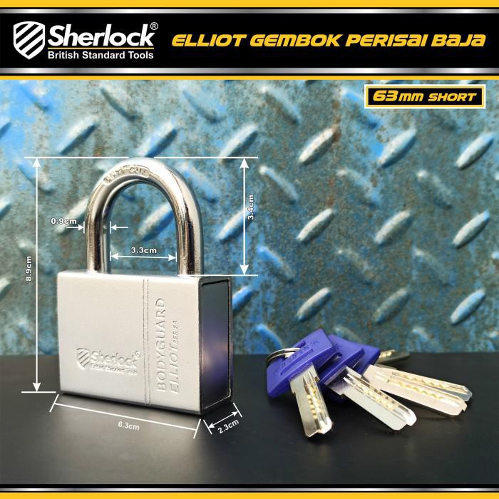 SHERLOCK ELLIOT Gembok Perisai BAJA (63 mm) Silver