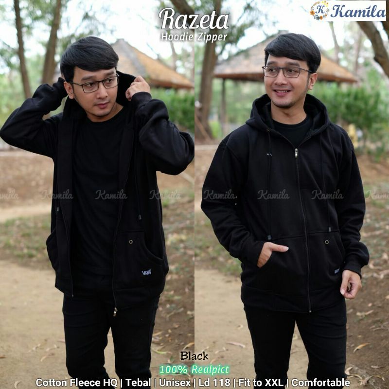 Jaket Hoodie Pria Razeta Polos Bahan Fleece