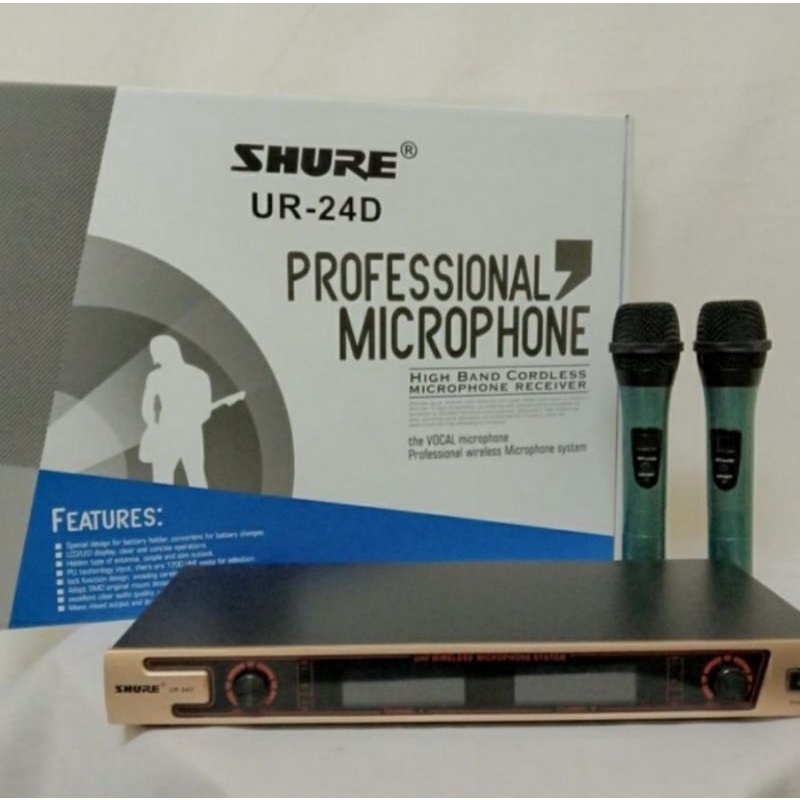 Mic Wireless SHURE UR-24D Werles Wirles Microphone 2 Mikropon Mikrofon Tanpa Kabel Mik