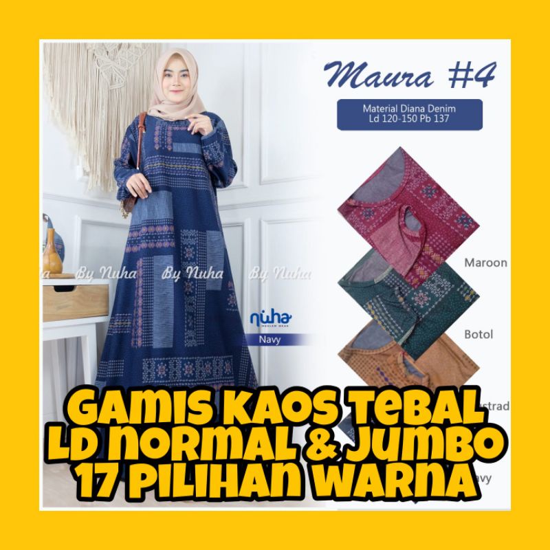 Gamis Kaos Tebal Diana Denim Busui Friendly Resleting Depan Terbaru Remaja Kekinian Ibu Muslimah LD 