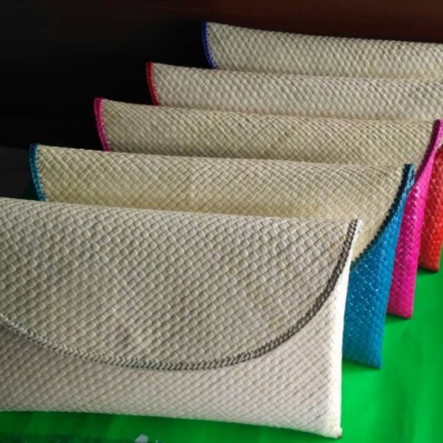 DT-1709 Dompet Pesta Polos Kombinasi Warna Putih Cream Anyaman Pandan