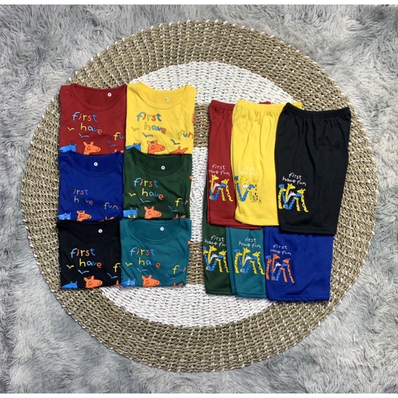 BAJU SETELAN PENDEK ANAK LAKI-LAKI / KAOS ANAK UNISEX JERAPAH HAVE FUN HAVE 0 BULAN - 7 TAHUN