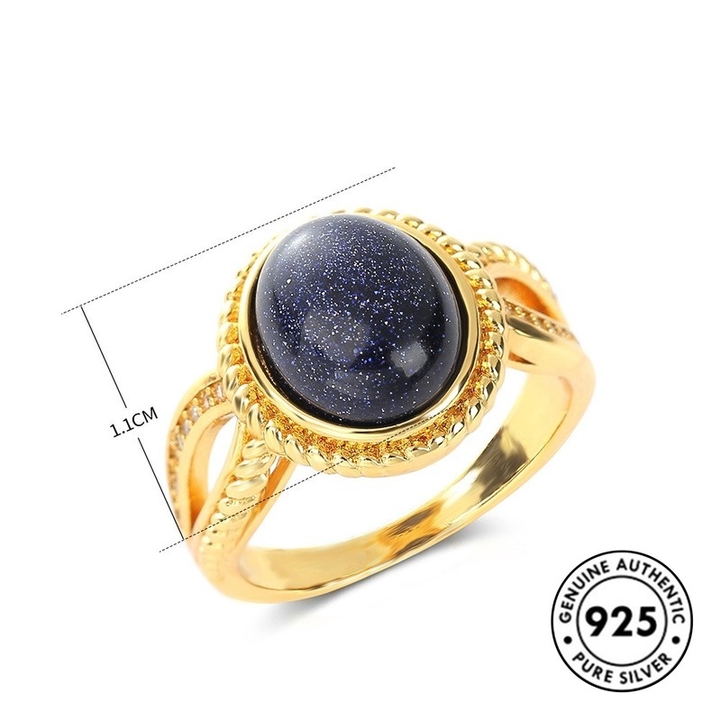 Cincin Lapis Emas Sterling Silver 925 Dengan Batu Starlight Biru Untuk Wanita