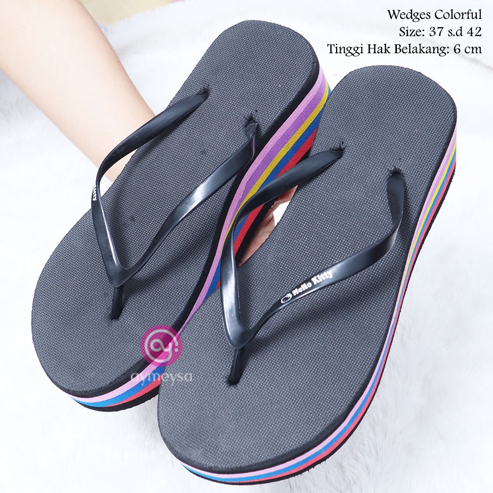 Sandal Wedges Wanita dengan Heel 6 cm Colorful Model Terbaru untuk Dewasa Perempuan Ukuran 37 sampai 42 Cocok Digunakan untuk Cewek ABG sampai dewasa harga dijamin murah terjangkau, enak dipakai dan nyaman.