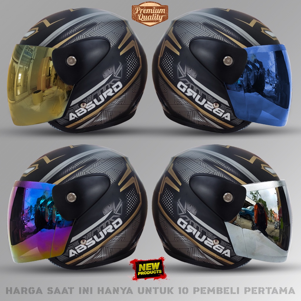 Helm Half Face Dewasa Evolution Seperti Helm GM Original Motif Absurd Hitam Dof COD Free Box