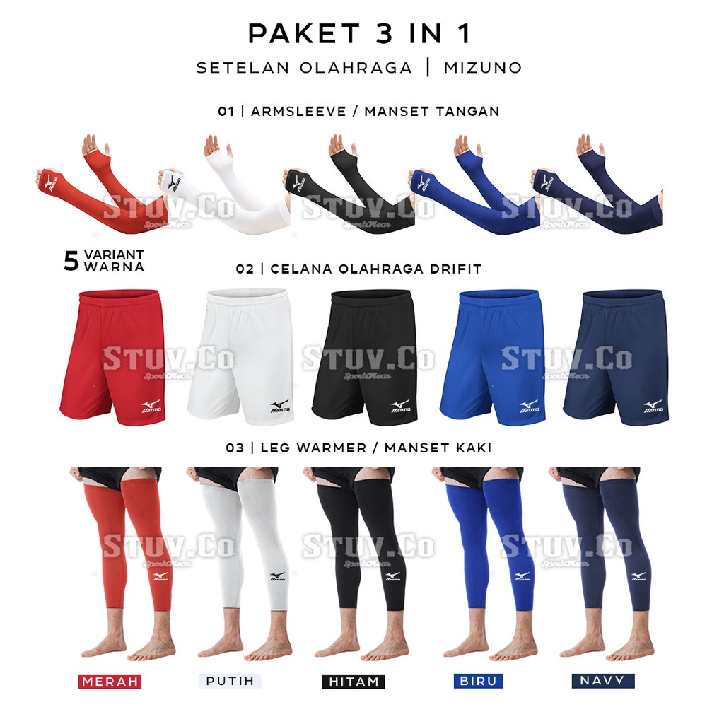 PAKET STELAN OLAHRAGA ARM SLEEVE LEG WARMER DAN CELANA PENDEK DRI FIT UNISEX