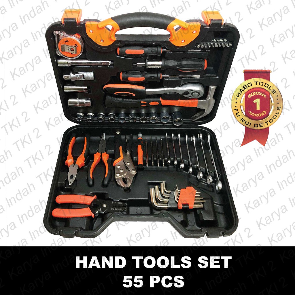 Hand Tool Set 55 Pcs HABO Toolkit Toolbox Tool Kit Tool Box Ring Pas Set Tang Listrik 55Pcs