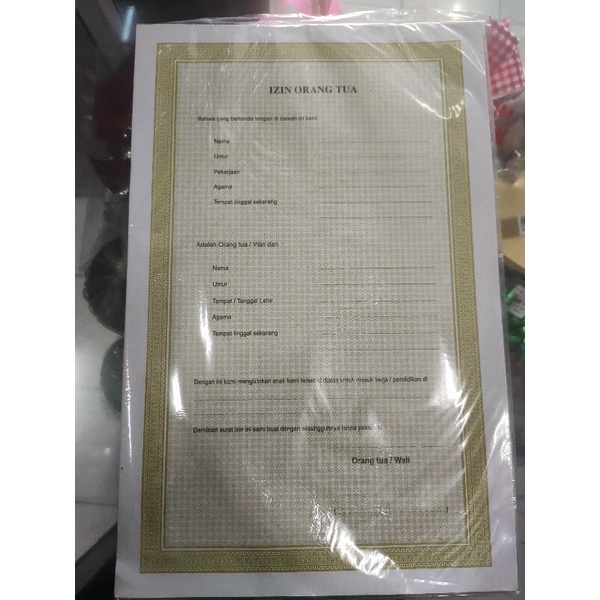 Surat Izin Orang Tua / Per Pak / Isi 50