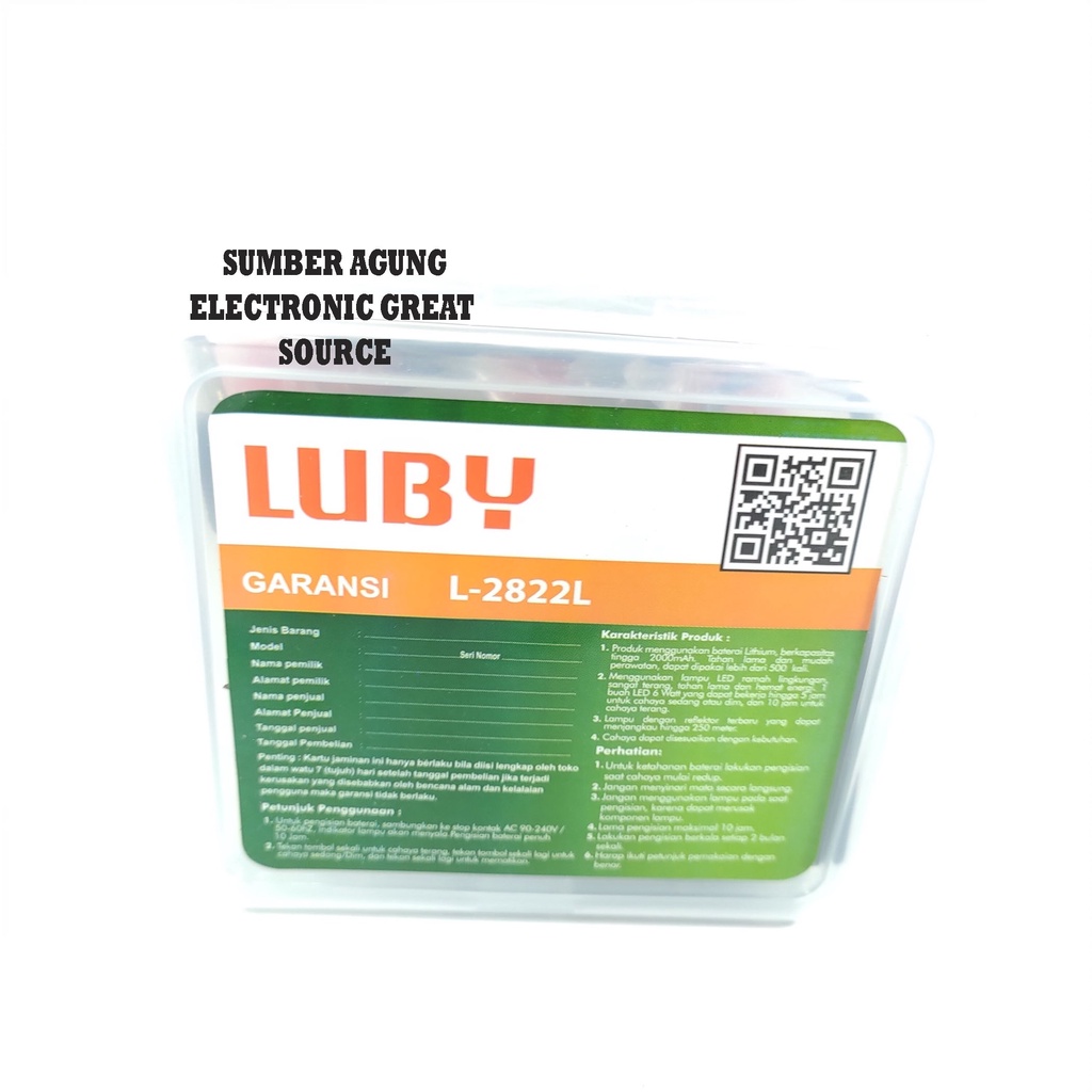 Senter Kepala Luby L2822L Terang 6W Cahaya Putih L2822 10Jam