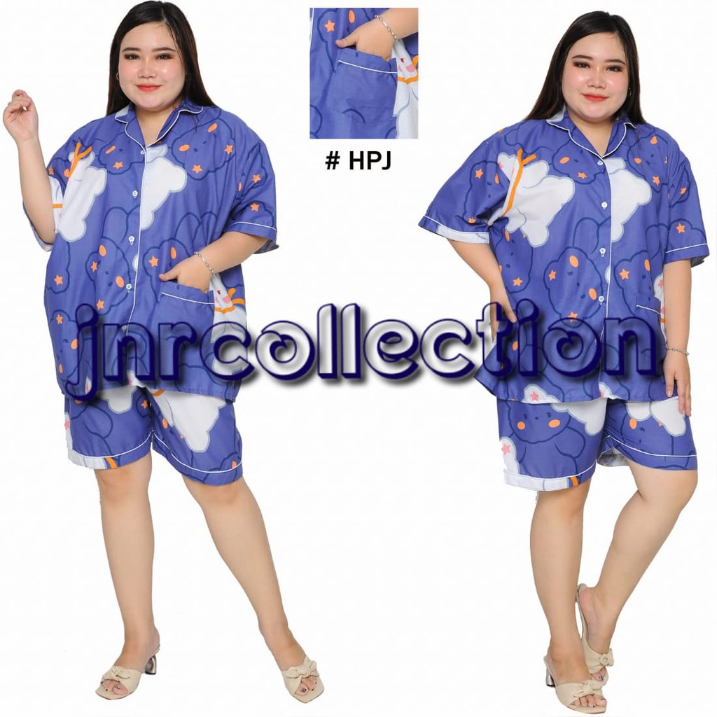 Baju Tidur Piyama Celana Pendek jumbo wanita dewasa set piama lengan karakter katun Jepang big size