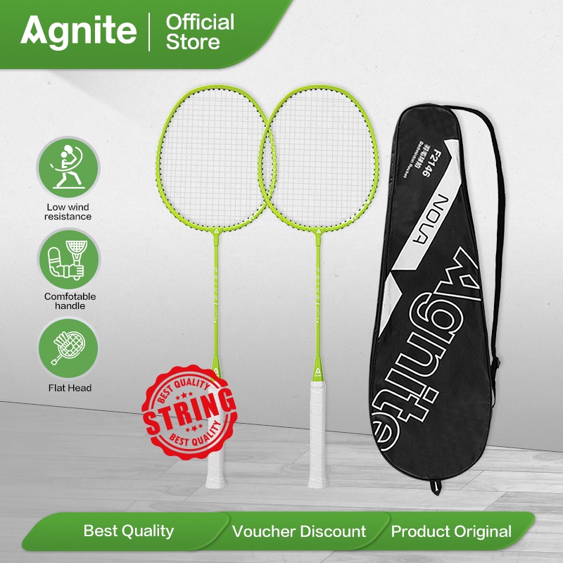 Agnite Badminton Racket / Raket Badminton / Bulutangkis Set Isi 2 Free Sarung Pegangan PVC Nyaman Ku