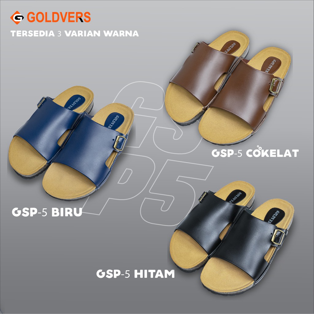 Sandal Pria Original Bahan Kulit Sintetis Mrah Dan Berkualitas GOLDVERS Sandal Kulit Sandal Pria - KREATIVO