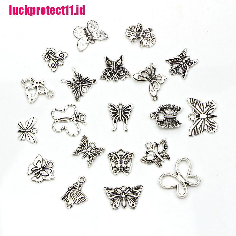 (LUCK) 60pcs / Set Liontin Kupu-Kupu Silver Tibet Vintage Untuk DIY Perhiasan