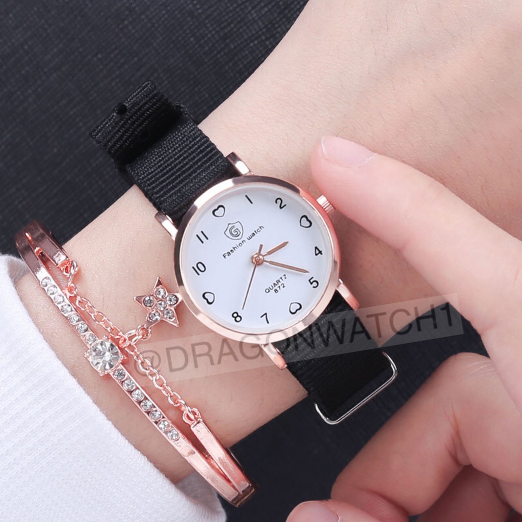 [Ready Stork] Jam tangan wanita fashion canvas gaya korea plat love jam kain murah   S1135