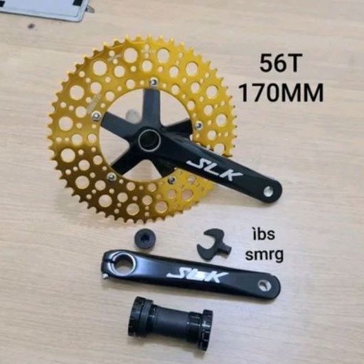 Crank Set HT2 Sepeda Arm SLK Chainring Smith Buble 54 T 56T Black Gold Hollowtech II - Hitam Kuning Crankset Folding Bike Roadbike Seli Litepro 54 T 56 T 170mm