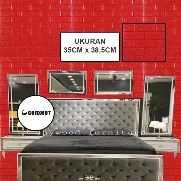 CX Wallpaper Foam 3D Bata Warna Merah Premium Wall Paper Sticker Wallpaper Foam Bata Stiker