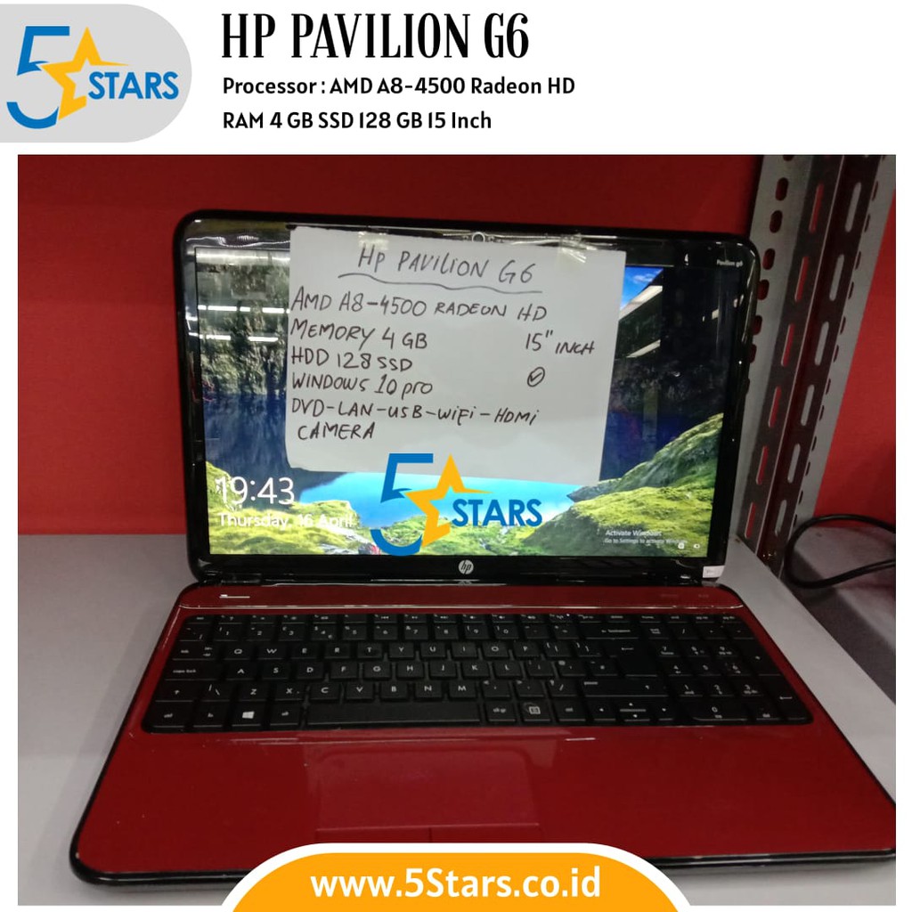 HP Pavilion G6 - AMD A8-4500 Radeon HD, RAM 4GB, 128 GB SSD, 15 Inchi
